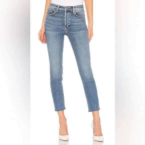 Redone Originals High Rise Ankle Crop Jeans in Comfort Stretch Denim - Picture 2 of 7
